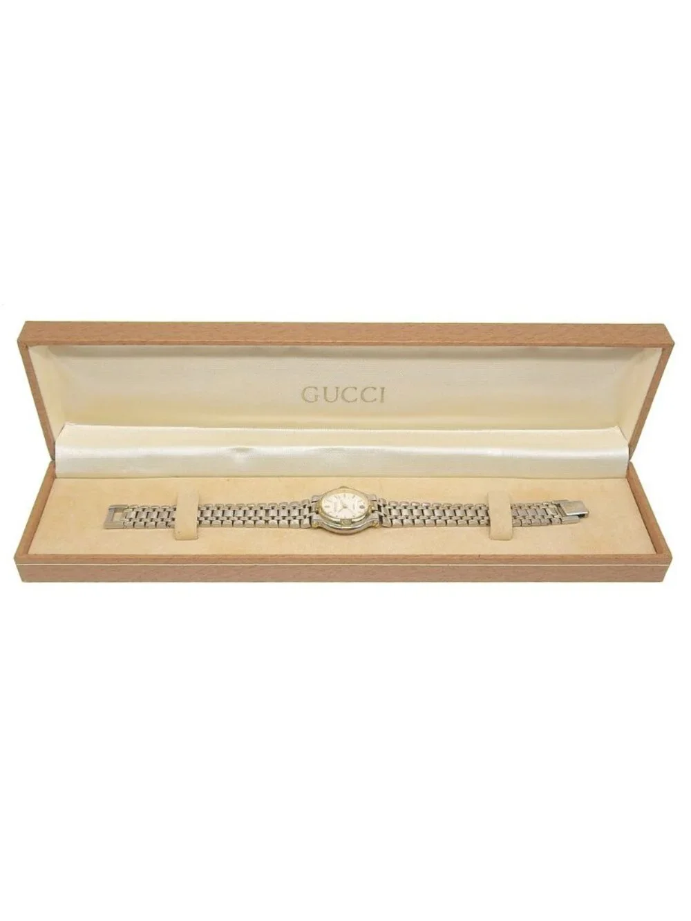 Gucci Stainless Steel Gold Plated Quartz Analog Display Ivory Dial Watch